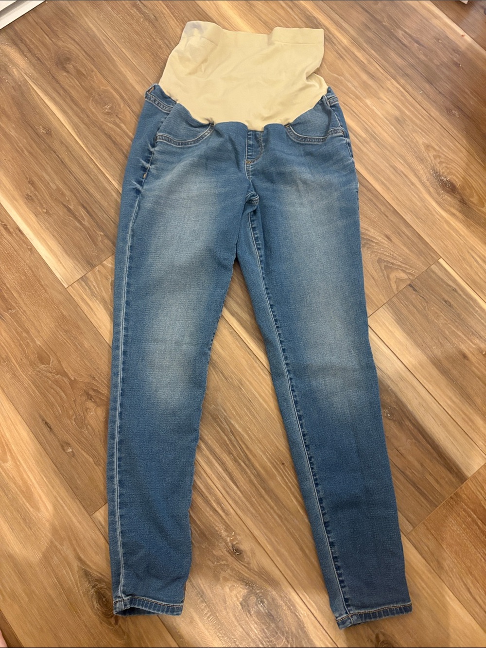 a:glow Blue Denim Maternity Jeggings with Beige Belly Panel
